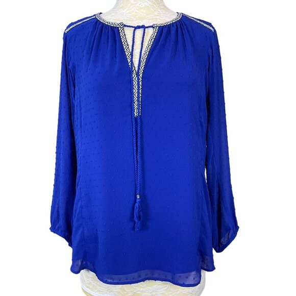 Dr2 by Daniel Rainn 3/4 Sleeve Embroidered V-Neck Tassel Tie Tunic Shirt Med - Picture 1 of 8